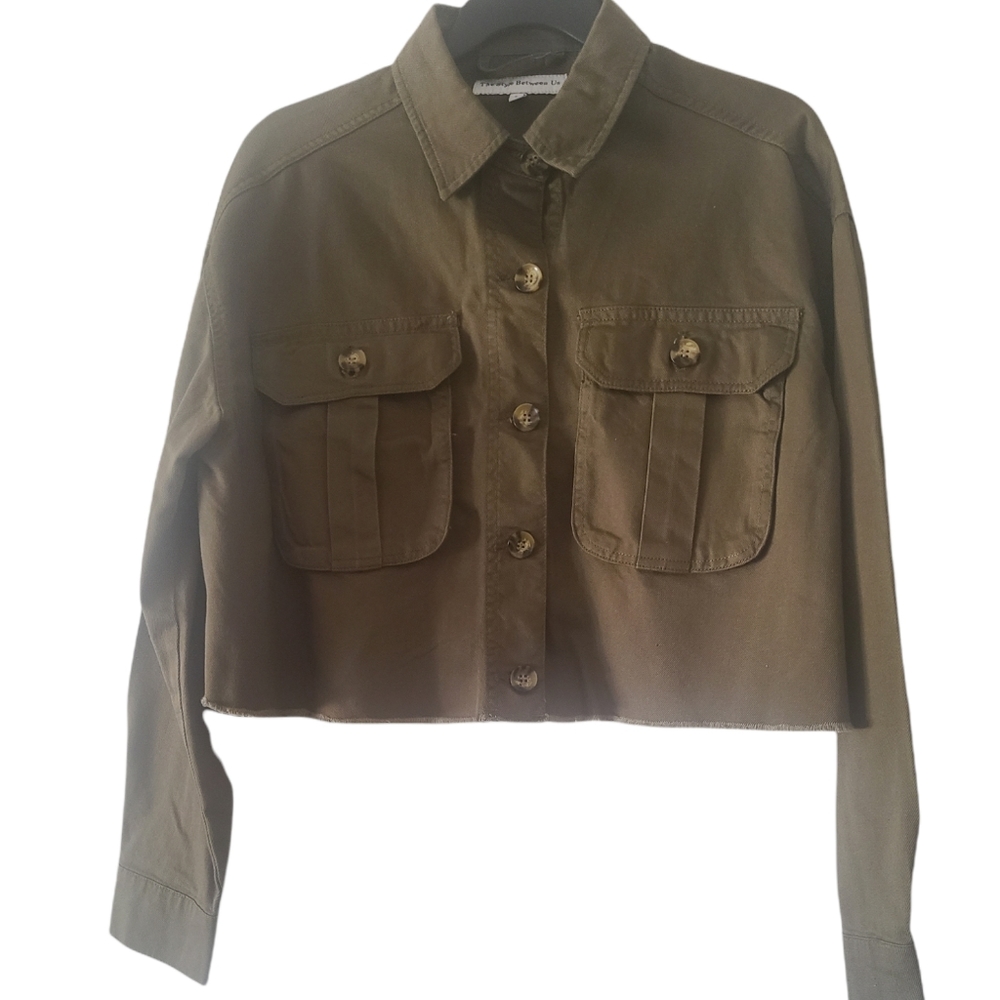Olive oversized cropped utility Jacket